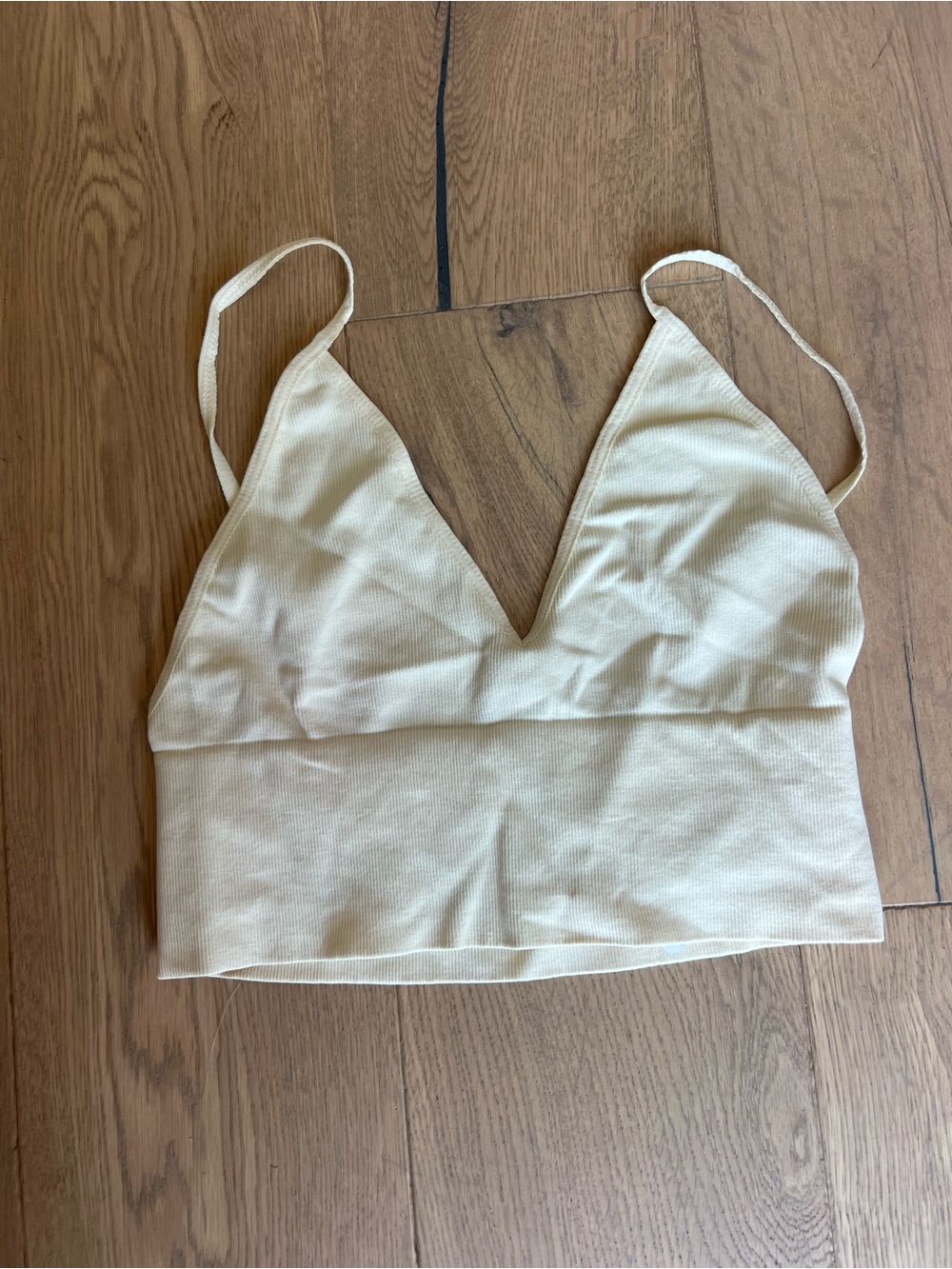 Cream Ribbed V-Neck bralette